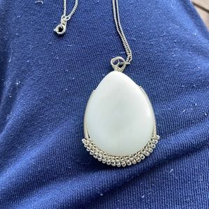 Sterling chain and white clay stone vintage